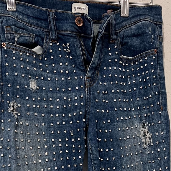 Custom Handmade crystal rhinestone studded skinny jeans size 2 - Picture 5 of 5